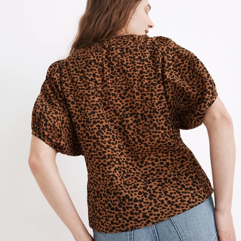 EUC Madewell Balloon-Sleeve Button-Up Top in Painted Leopard- Large - Picture 4 of 12